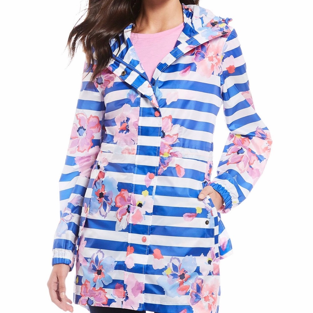 Joules Go Lightly Blue Stripe Rain Jacket•NWT
